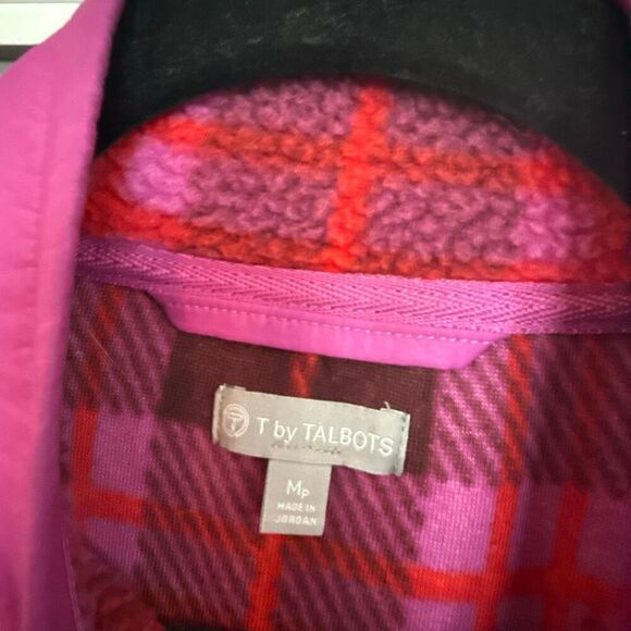 Talbots pink cozy plaid Sherpa zip front fleece size MP - Picture 5 of 12
